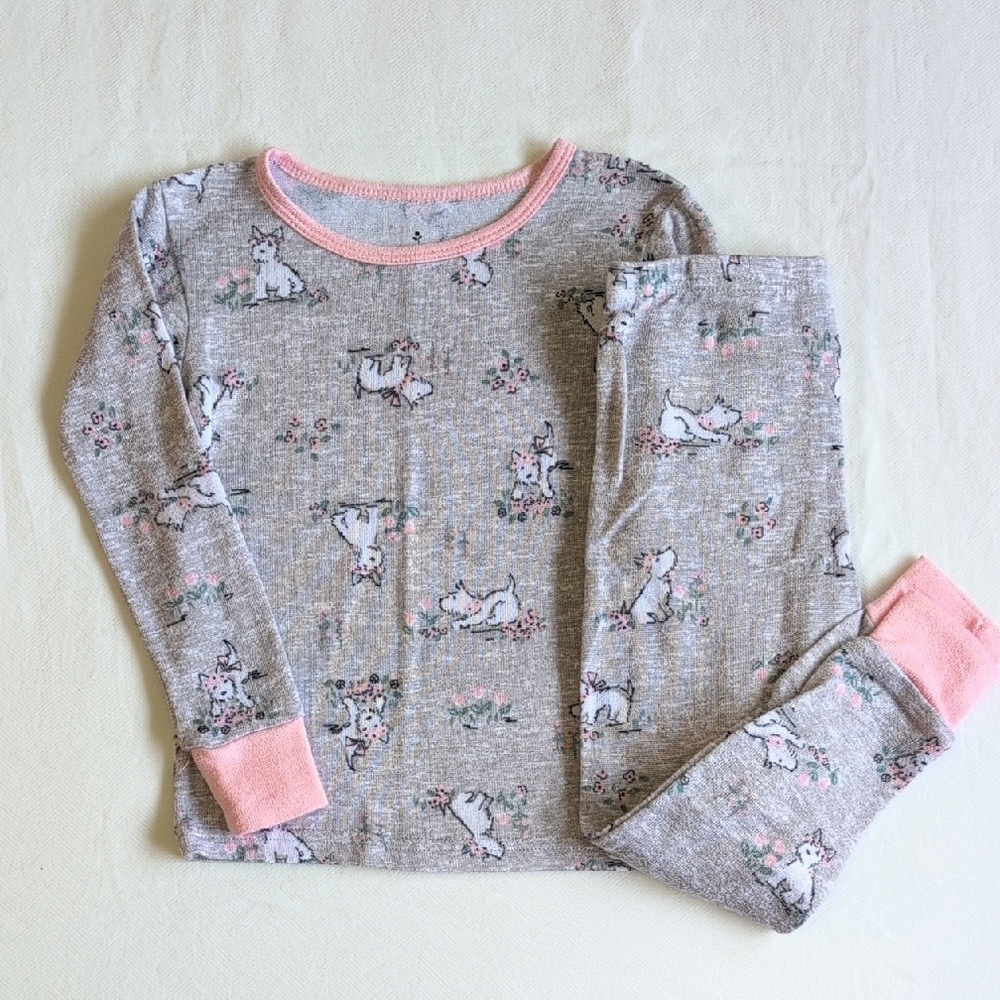Laura Ashley Girls 3T Scottie Dog Thermal Pajamas Set Soft Cozy Knit